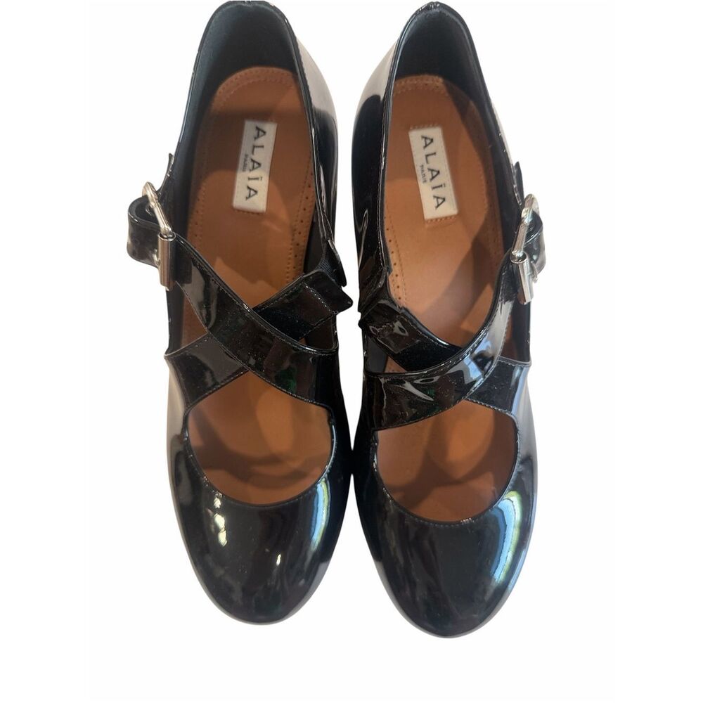 New ALAÏA Criss Cross Patent Leather Wedges Size 39/ US 9 - Picture 2 of 13